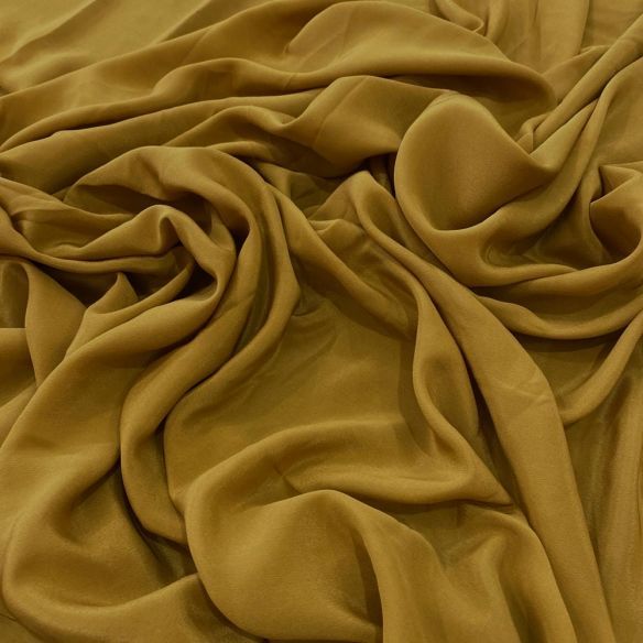 Tecido Crepe de Chine Seda Pura Amarelo Ocre • Luema Tecidos
