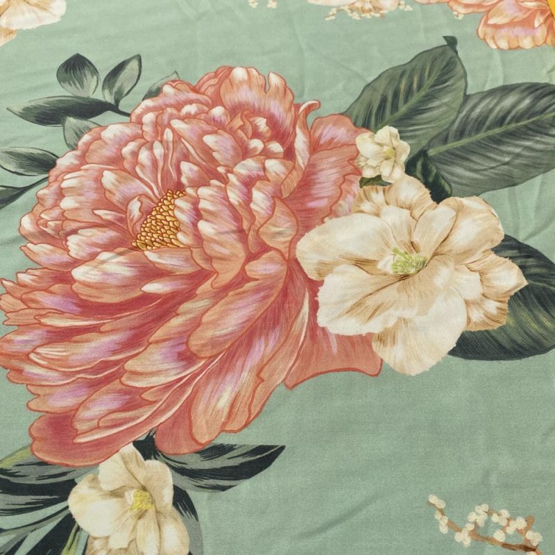 Tecido Viscose Estampada Crisantemos Vermelhos • Luema Tecidos