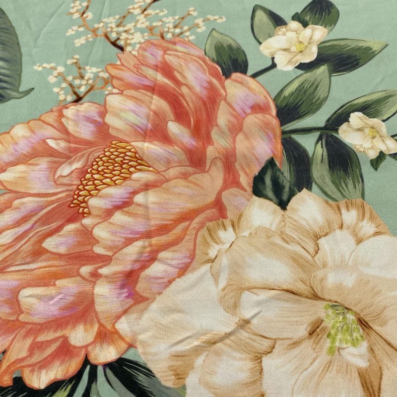 Tecido Viscose Estampada Crisantemos Vermelhos • Luema Tecidos