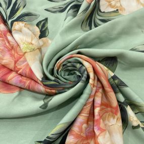 Tecido Viscose Estampada Crisantemos Vermelhos • Luema Tecidos