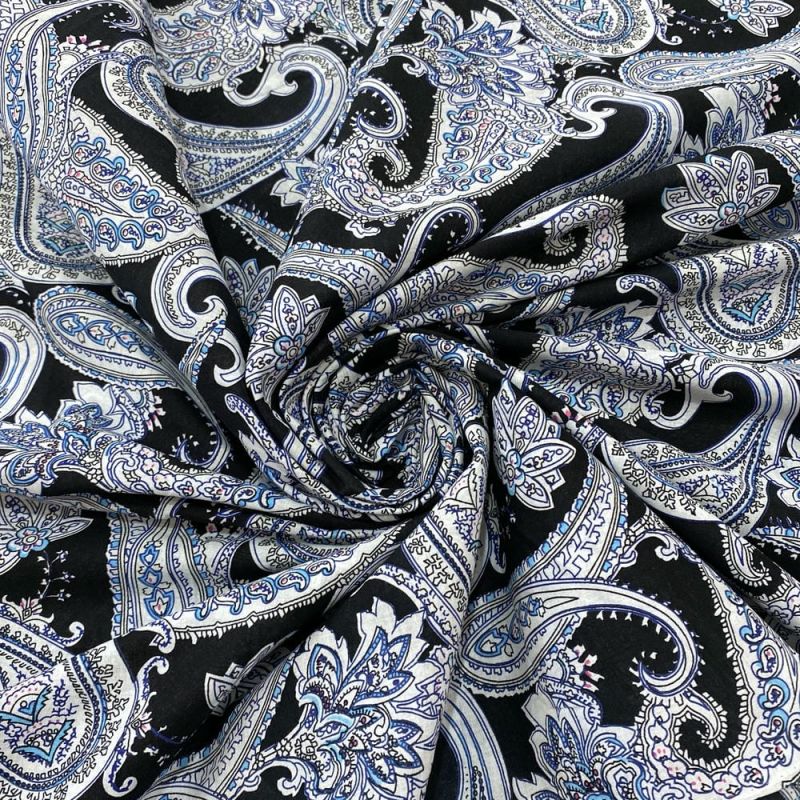 Tecido Cambraia de Algodão Arabesco Preto • Luema Tecidos