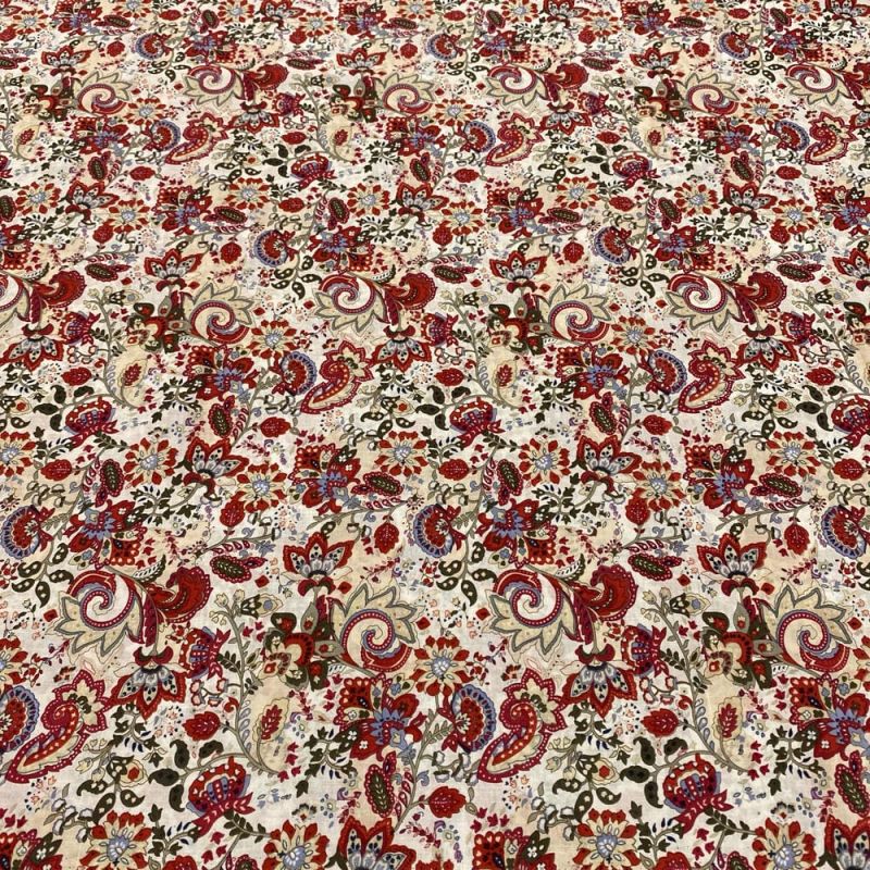 Tecido Cambraia de Algodão Floral Arabesco Vermelho • Luema Tecidos