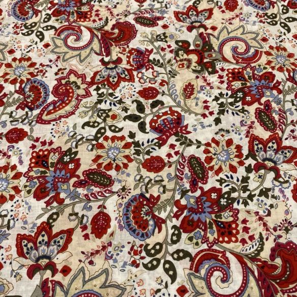 Tecido Cambraia de Algodão Floral Arabesco Vermelho • Luema Tecidos