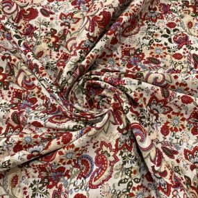 Tecido Cambraia de Algodão Floral Arabesco Vermelho • Luema Tecidos