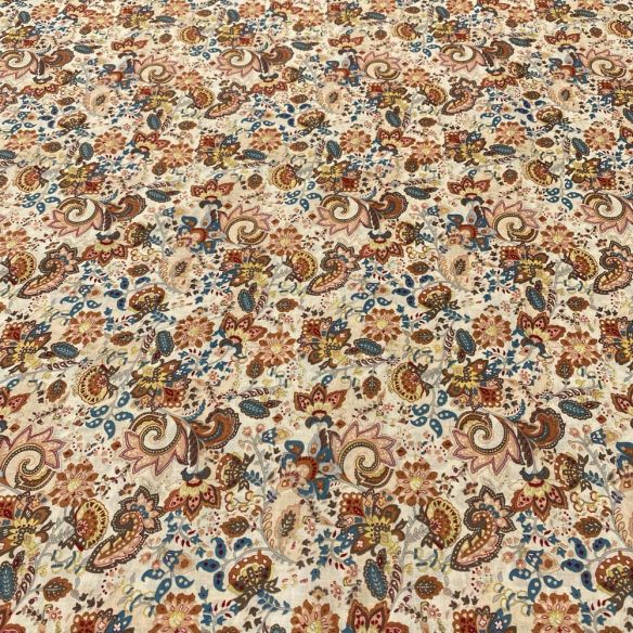 Tecido Cambraia de Algodão Floral Arabesco Azul • Luema Tecidos