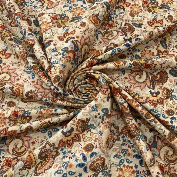 Tecido Cambraia de Algodão Floral Arabesco Azul • Luema Tecidos