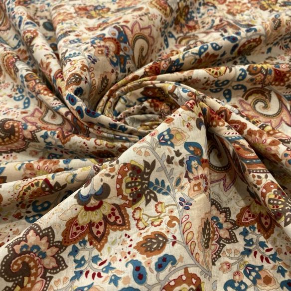 Tecido Cambraia de Algodão Floral Arabesco Azul • Luema Tecidos