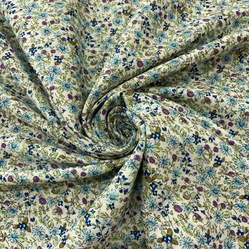Tecido Cambraia de Algodão Micro Floral Azul • Luema Tecidos