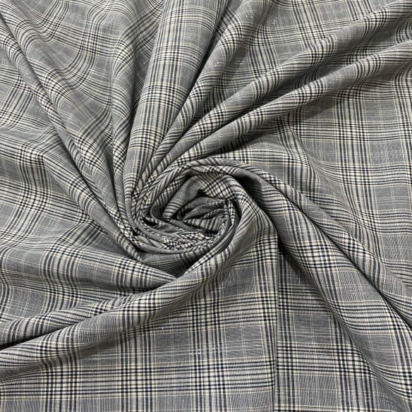 Tecido Cambraia de Algodão Xadrez P&B Com Lurex • Luema Tecidos