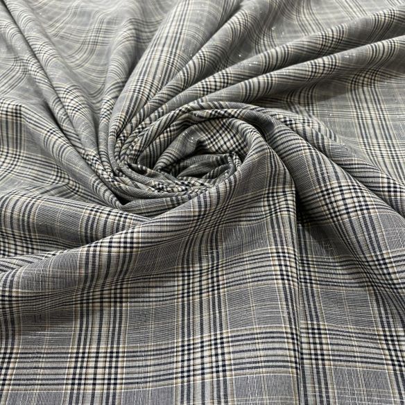 Tecido Cambraia de Algodão Xadrez P&B Com Lurex • Luema Tecidos