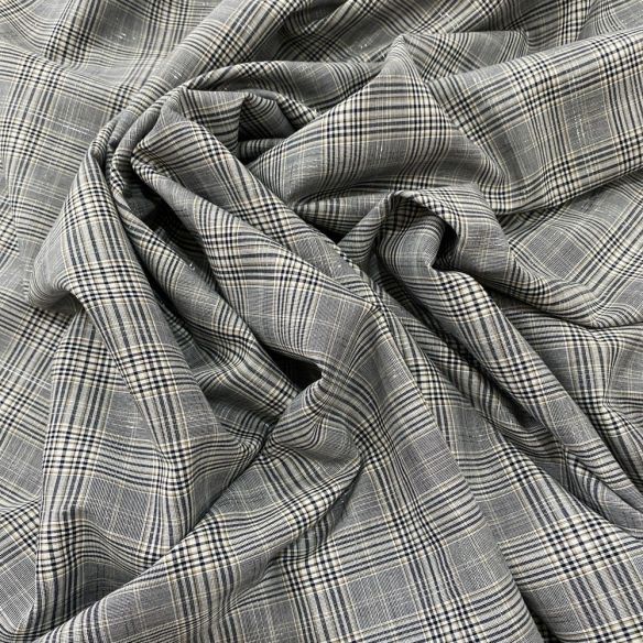 Tecido Cambraia de Algodão Xadrez P&B Com Lurex • Luema Tecidos