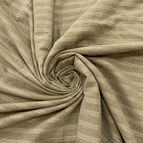 Tecido Cambraia de Algodão Listrado Marrom Com Lurex • Luema Tecidos