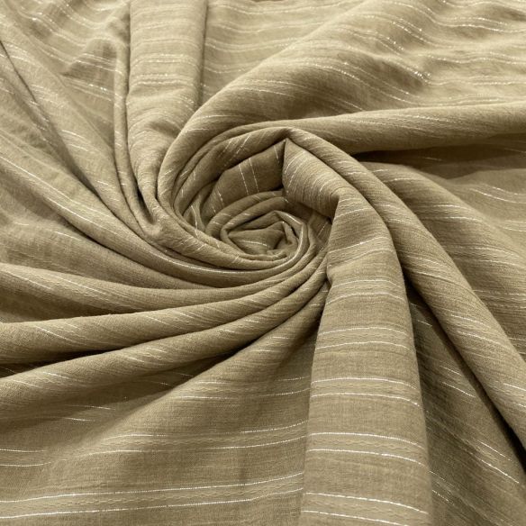 Tecido Cambraia de Algodão Listrado Marrom Com Lurex • Luema Tecidos