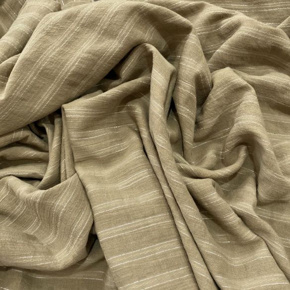 Tecido Cambraia de Algodão Listrado Marrom Com Lurex • Luema Tecidos