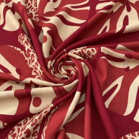 Tecido Viscose Estampada Folhagens Vermelho • Luema Tecidos