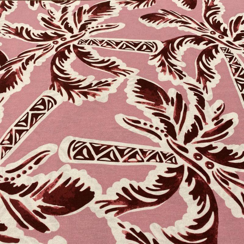 Tecido Linho Misto Estampado Coqueiros Vermelho • Luema Tecidos