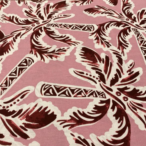 Tecido Linho Misto Estampado Coqueiros Vermelho • Luema Tecidos
