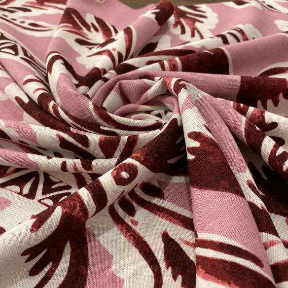 Tecido Linho Misto Estampado Coqueiros Vermelho • Luema Tecidos