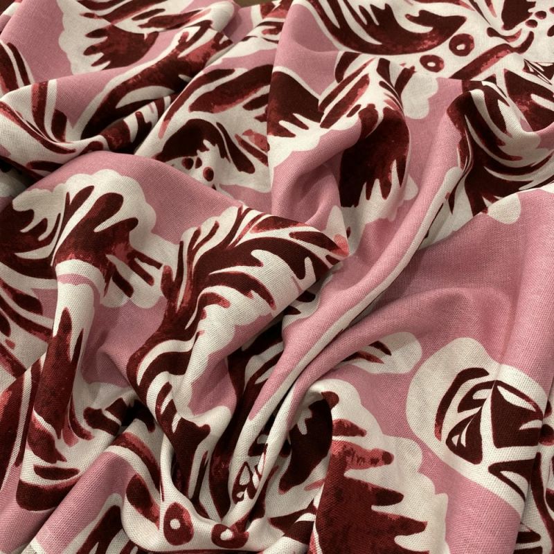 Tecido Linho Misto Estampado Coqueiros Vermelho • Luema Tecidos