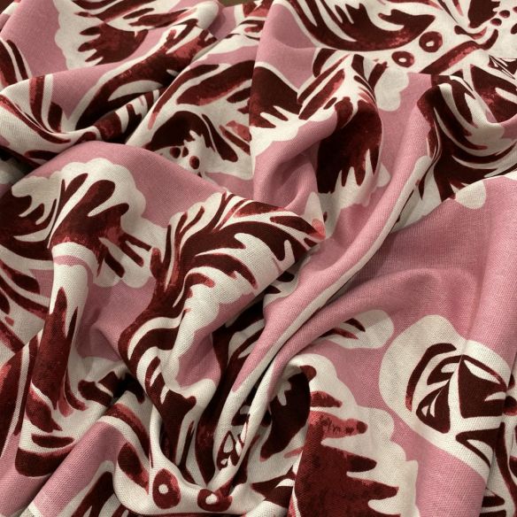 Tecido Linho Misto Estampado Coqueiros Vermelho • Luema Tecidos