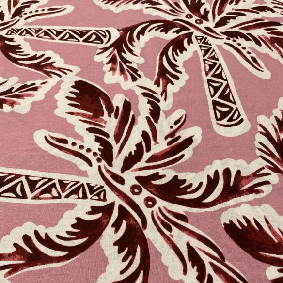 Tecido Linho Misto Estampado Coqueiros Vermelho • Luema Tecidos