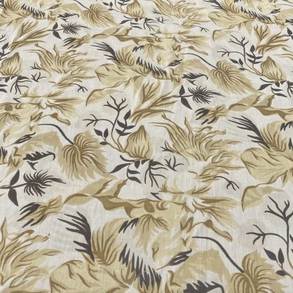 Tecido Viscoseda Estampada Folhagens Bege • Luema Tecidos