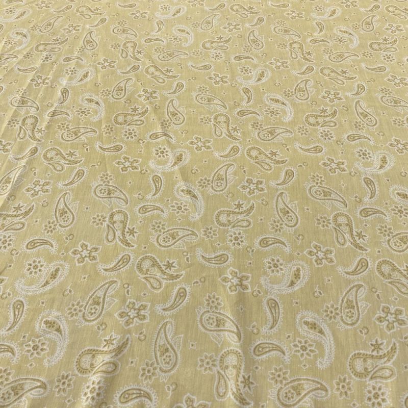 Tecido Viscoseda Estamapada Paisley Amarelo Claro • Luema Tecidos