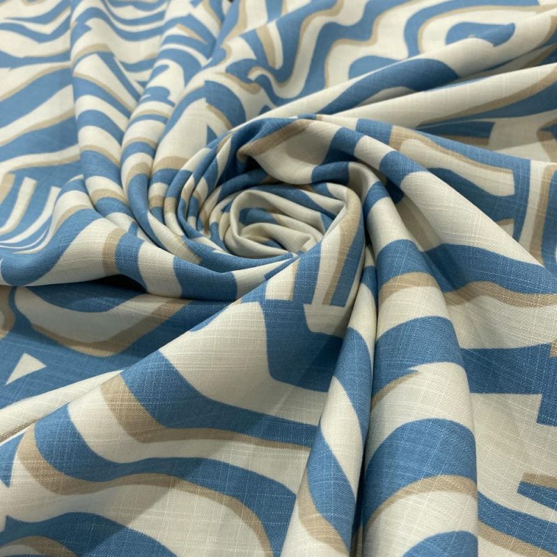 Tecido Viscolinho Estampado Quadros Listrado Azul • Luema Tecidos