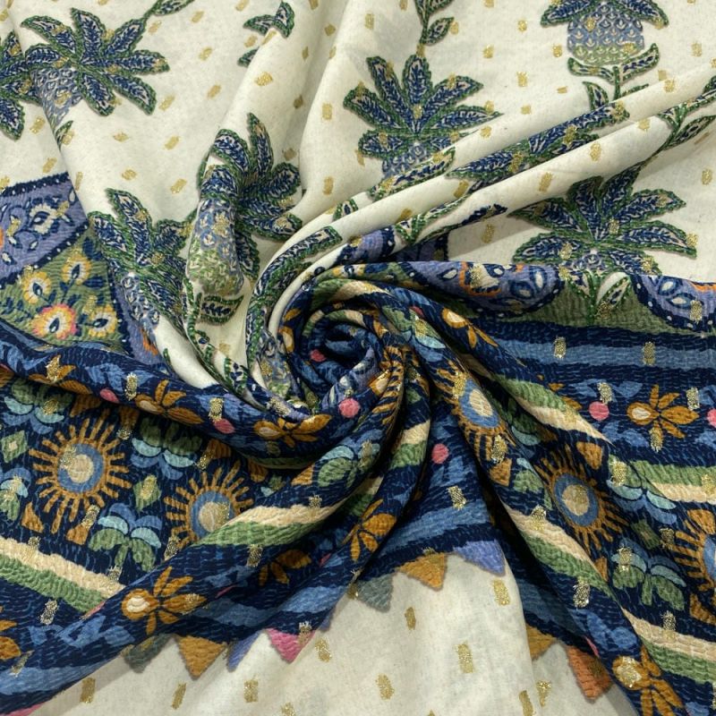 Tecido Viscose Barrado com Lurex Abacaxis • Luema Tecidos