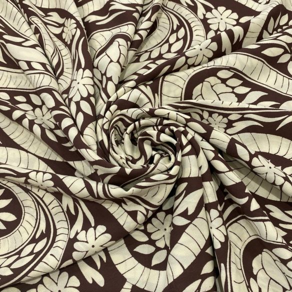 Tecido Viscose Estampada Paisley Bege • Luema Tecidos