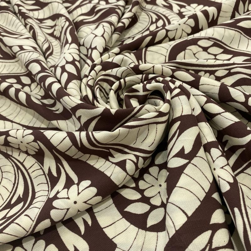 Tecido Viscose Estampada Paisley Bege • Luema Tecidos