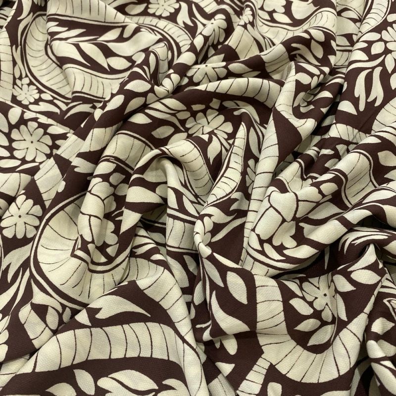 Tecido Viscose Estampada Paisley Bege • Luema Tecidos