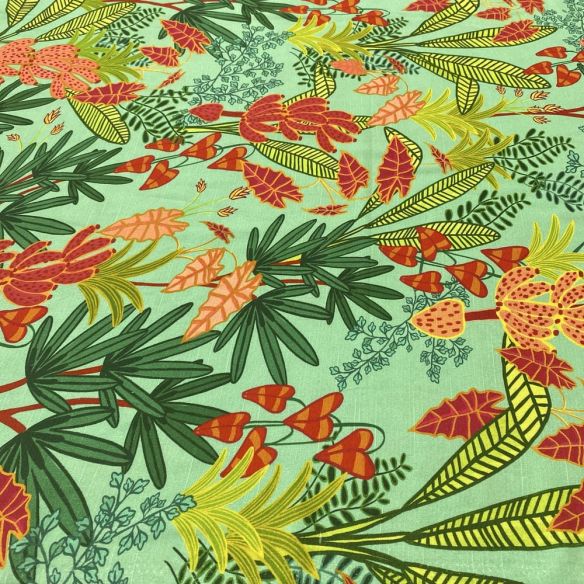Tecido Linho Misto Estampado Floral Fundo Verde • Luema Tecidos