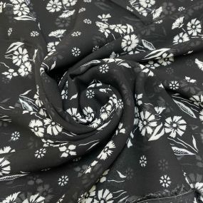 Tecido Musseline Estampado Floral Médio Fundo P&B Tecido Musseline Estampado Floral Médio Fundo P&B • Luema Tecidos