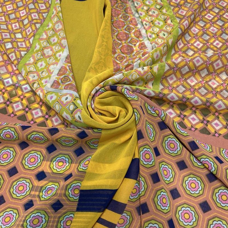 Tecido Musseline Estampado Quadros Amarelo