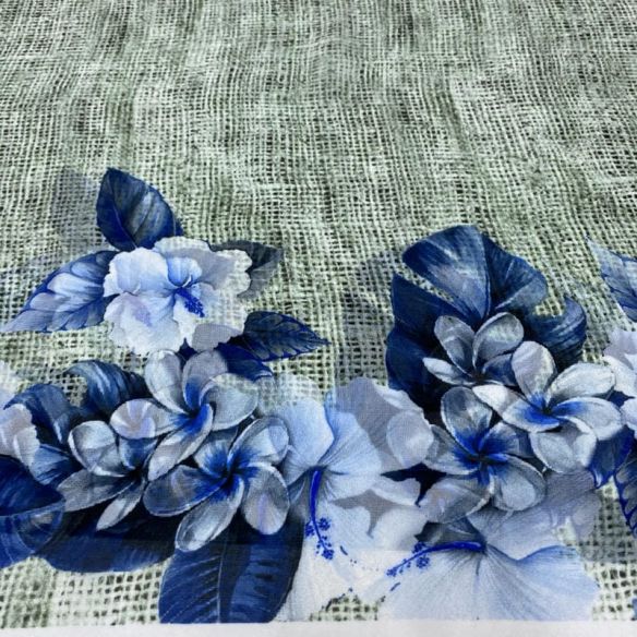 Tecido Musseline Estampado Barrado Azul e Cinza • Luema Tecidos