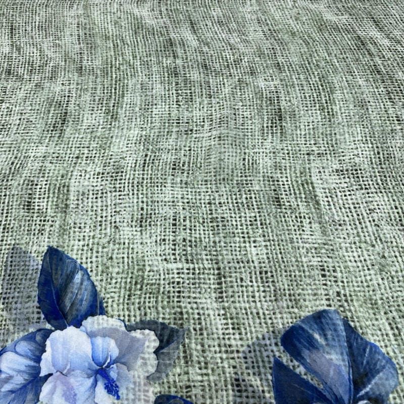 Tecido Musseline Estampado Barrado Azul e Cinza • Luema Tecidos