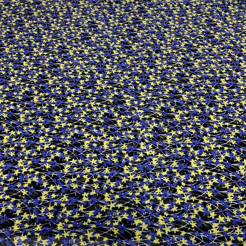 Tecido Musseline Estampado Micro Floral Azul • Luema Tecidos