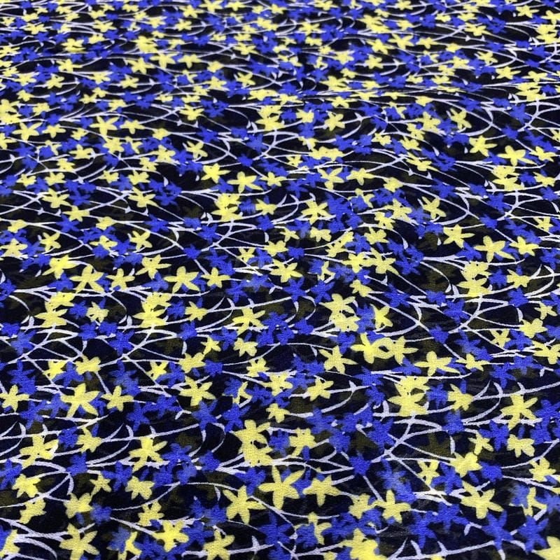 Tecido Musseline Estampado Micro Floral Azul • Luema Tecidos