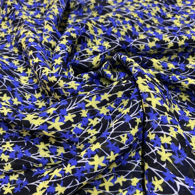 Tecido Musseline Estampado Micro Floral Azul • Luema Tecidos