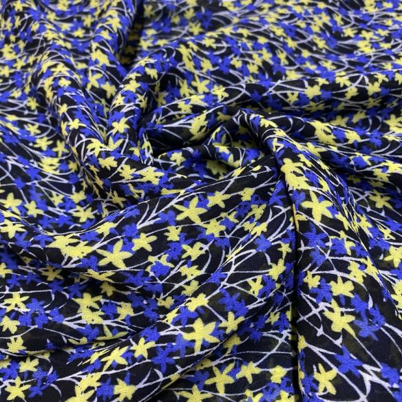 Tecido Musseline Estampado Micro Floral Azul • Luema Tecidos