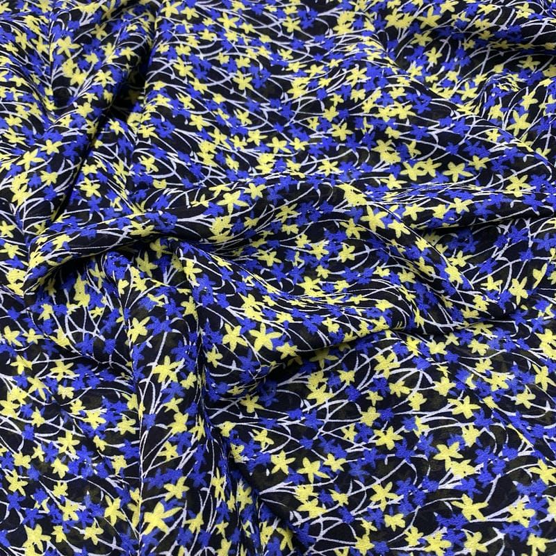 Tecido Musseline Estampado Micro Floral Azul • Luema Tecidos