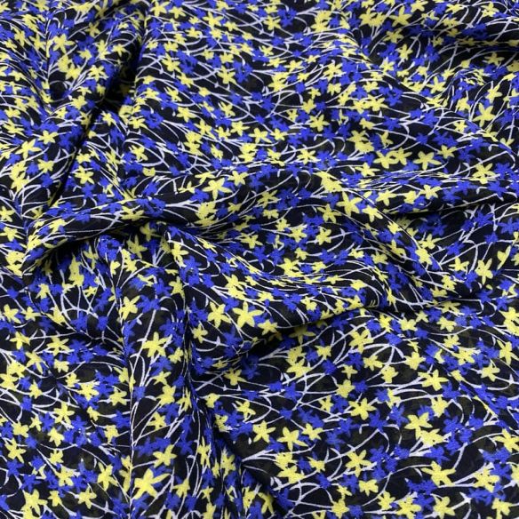 Tecido Musseline Estampado Micro Floral Azul • Luema Tecidos