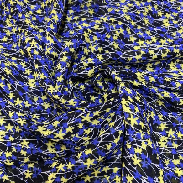 Tecido Musseline Estampado Micro Floral Azul • Luema Tecidos