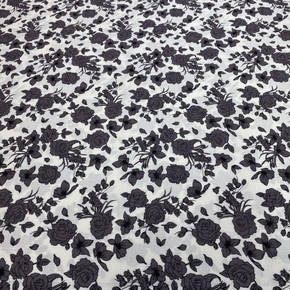 Tecido Viscose Estampado Floral Cinza • Luema Tecidos