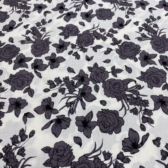 Tecido Viscose Estampado Floral Cinza • Luema Tecidos