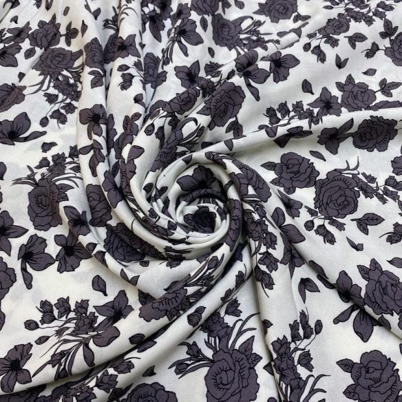 Tecido Viscose Estampado Floral Cinza • Luema Tecidos