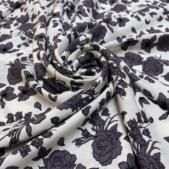 Tecido Viscose Estampado Floral Cinza • Luema Tecidos