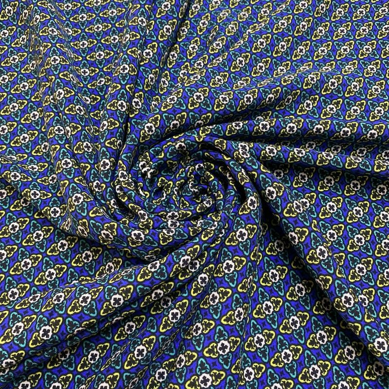 Tecido Viscose Estampada Fractal Azul • Luema Tecidos