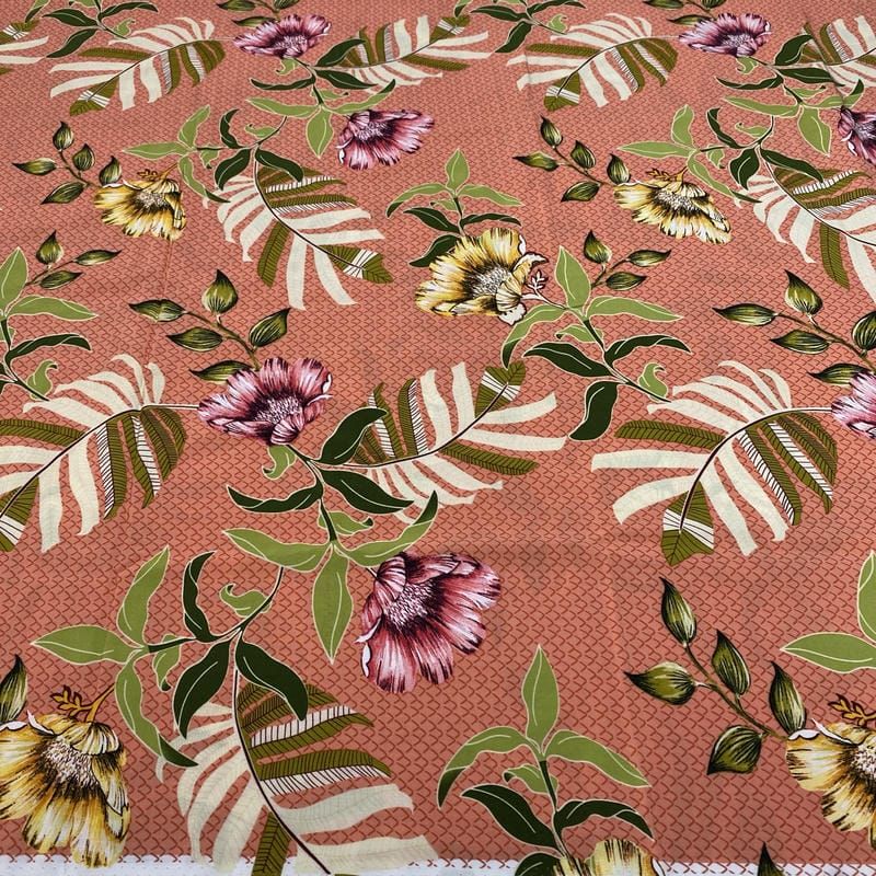 Tecido Viscose Estampado Folhagens e Flores • Luema Tecidos